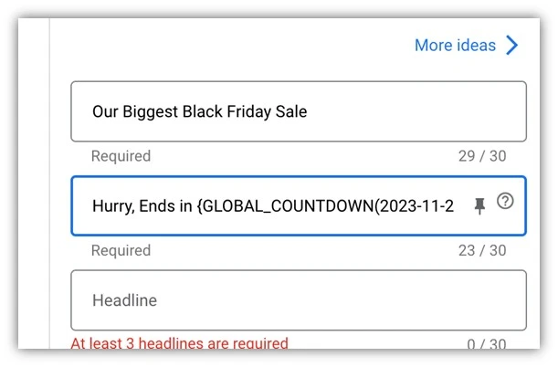 google ads holiday performance max - pmax urgent holiday copy example