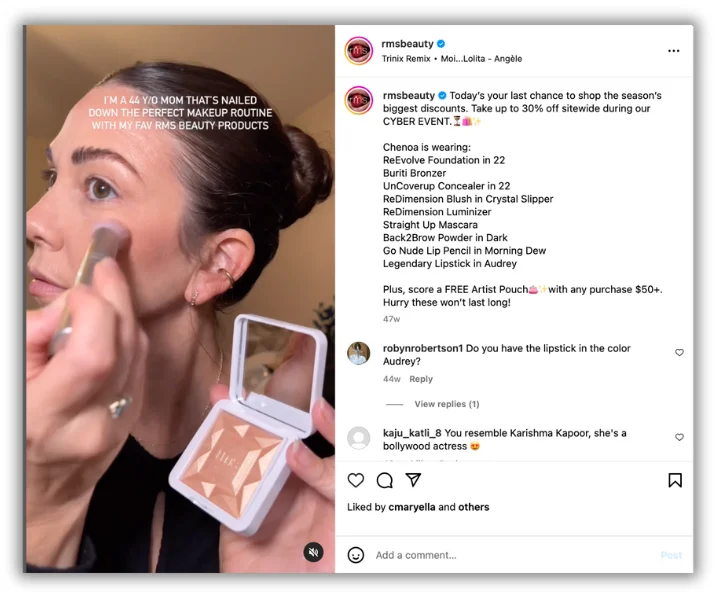 holiday influencer marketing example from beauty influencer