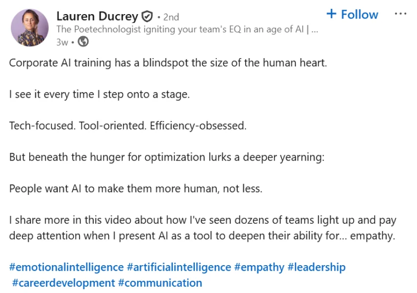 B2B marketing trends - LinkedIn post about AI training.