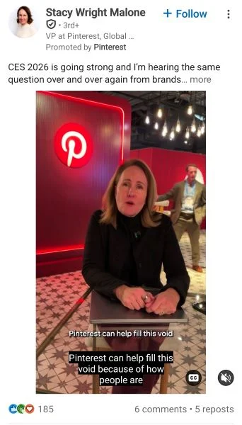 B2B marketing trends - LinkedIn post from Pinterest executive.
