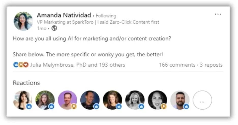 B2B marketing trends -Linkedin post from Amanda Natividad.