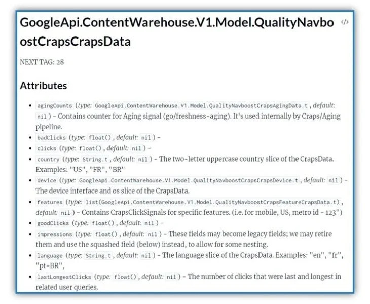 SEO trends - Google API leak screenshot.