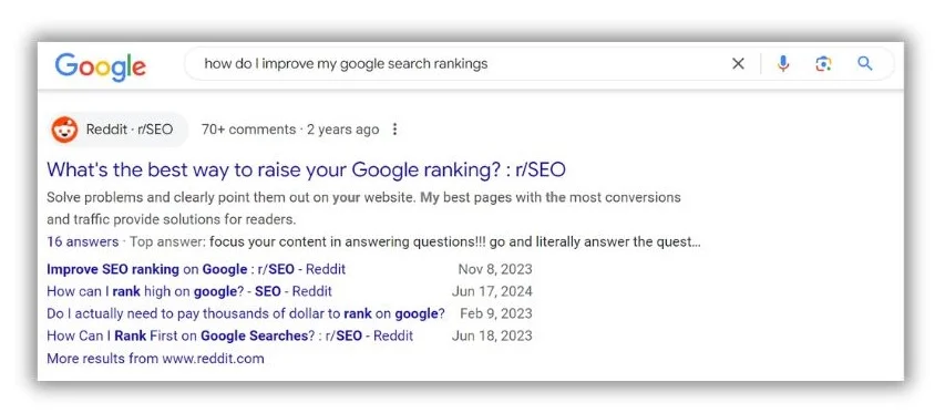SEO trends - Reddit in search results.