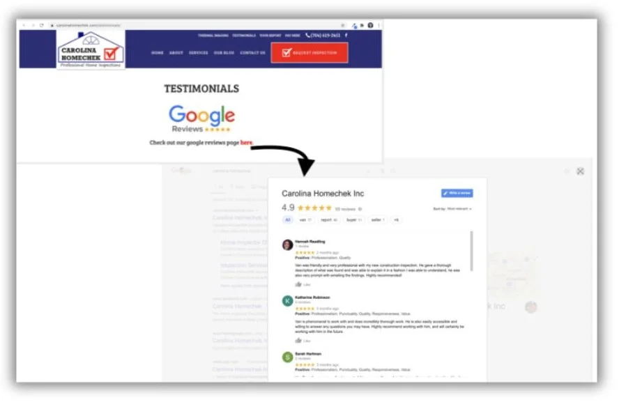 smart goals examples - screenshot of customer review capture on a website.