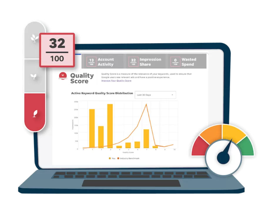 google ads grader account audit report on a laptop