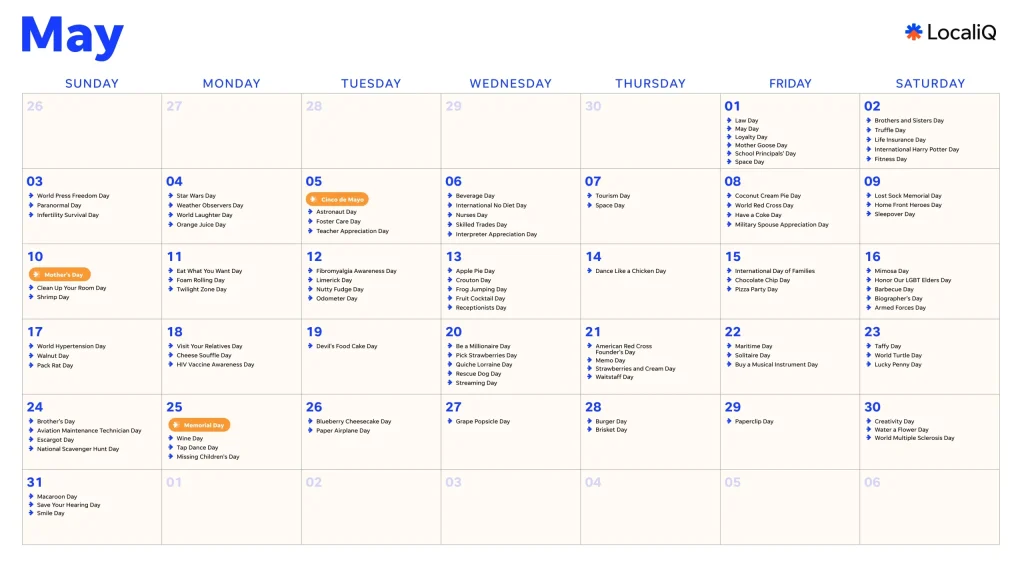 may marketing ideas - calendar example