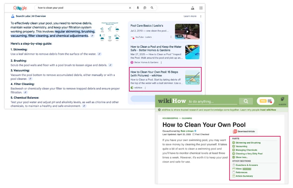 ai overview example for how to clean a pool with content source example