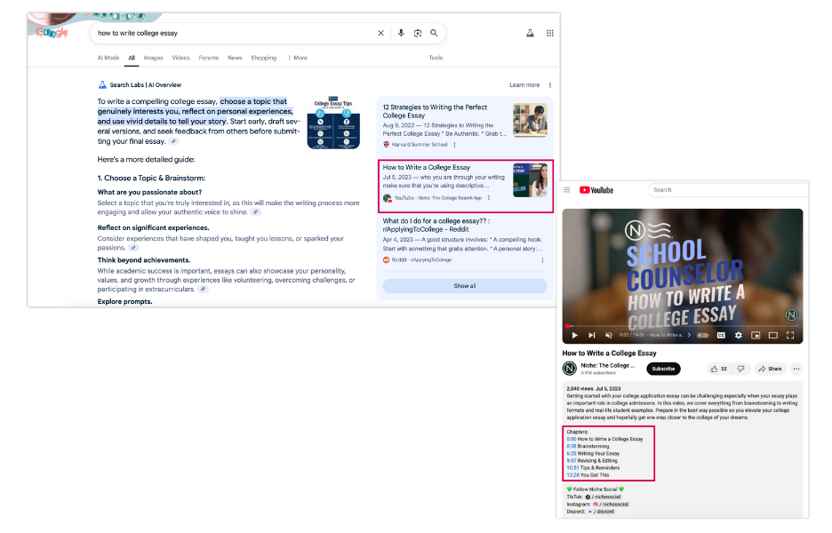 ai overview example with video result and format