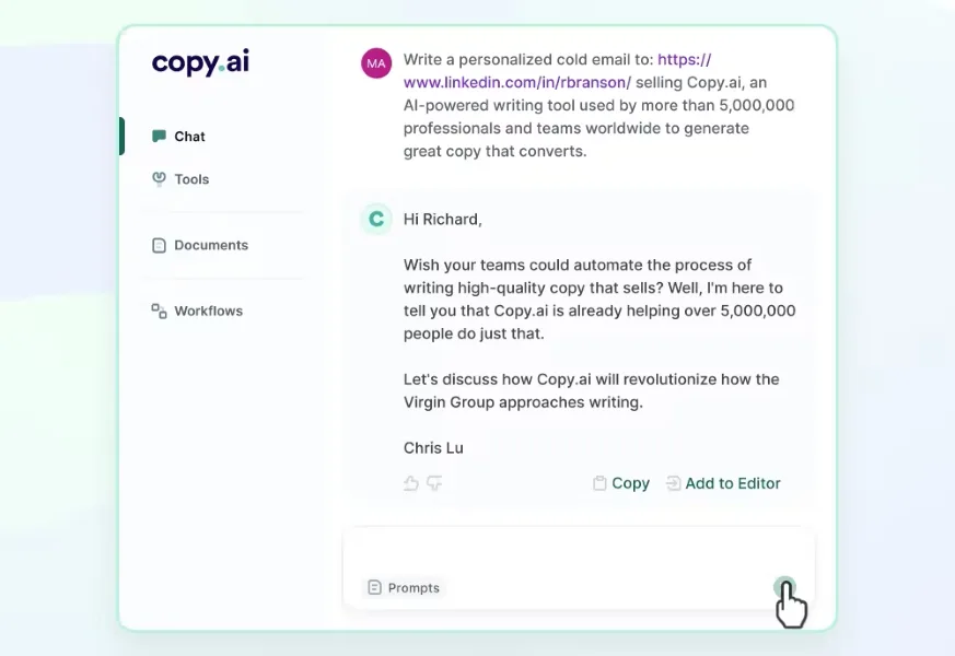 Best AI tools - screenshot from CopyAI