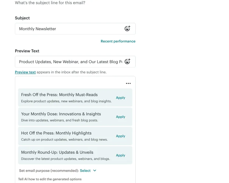 Best AI tools - screenshot from Mailchimp.