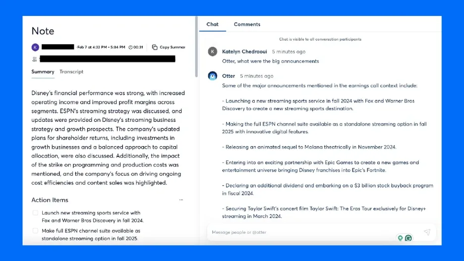 Best AI tools - screenshot from Otter AI.