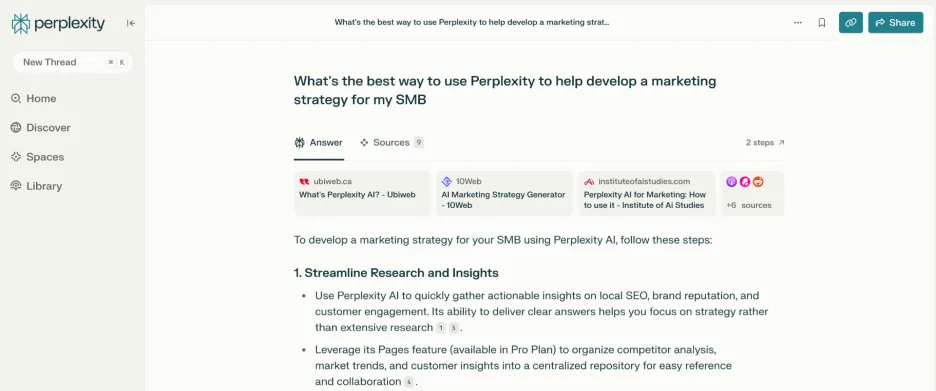 Best AI tools - screenshot from Perplexity.