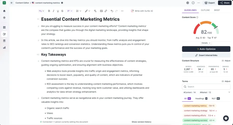 Best AI tools - screenshot from Surfer SEO
