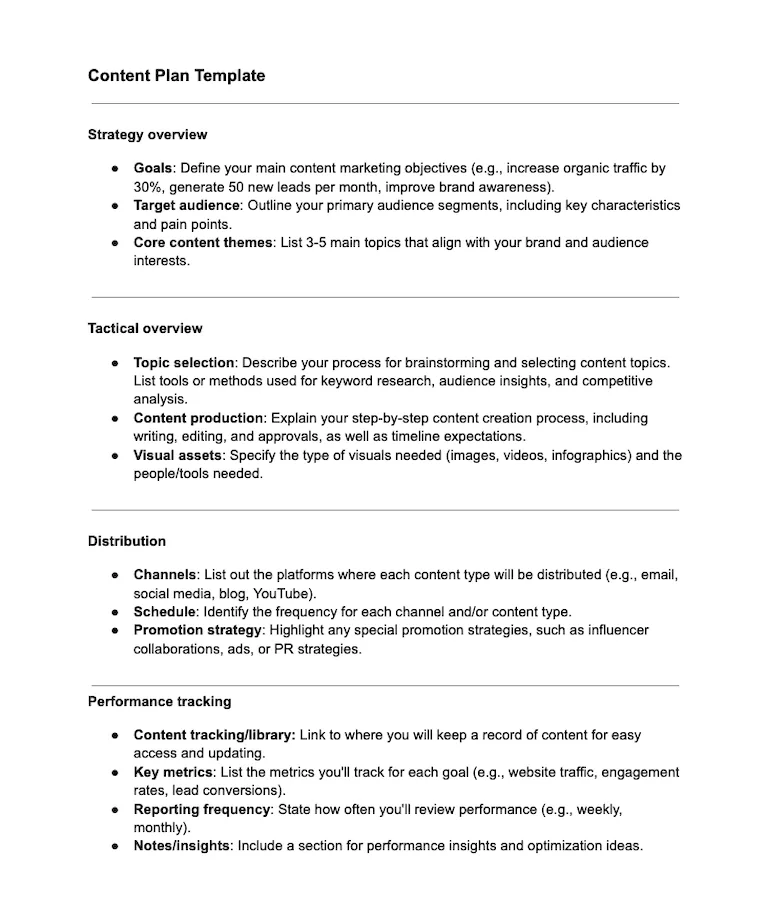 content plan template outline from wordstream