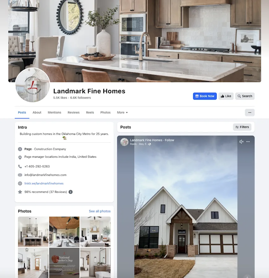 facebook business page for landmark fine homes