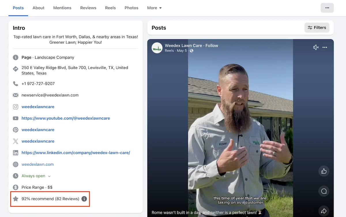 facebook business page recommended percentage