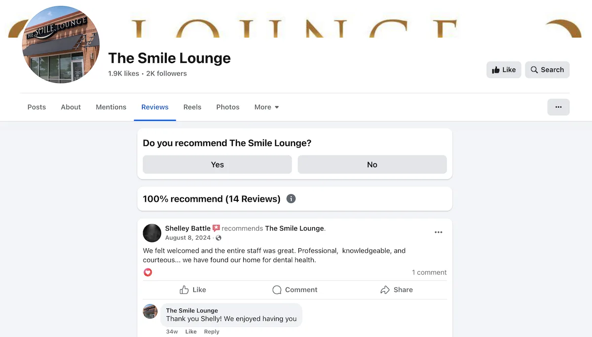 facebook business page reviews tab