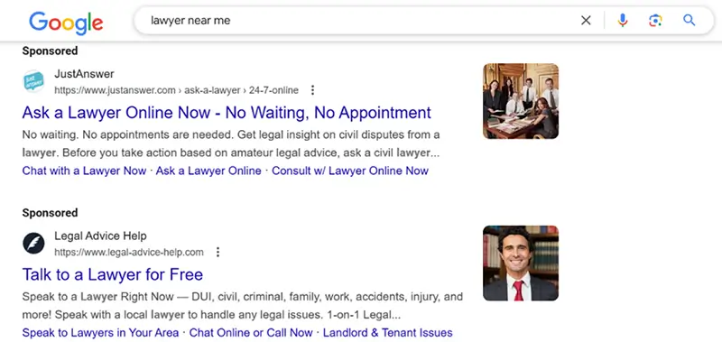 google ads benchmarks - example ad on serp