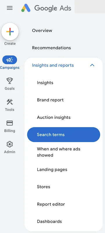 search terms report in google ads