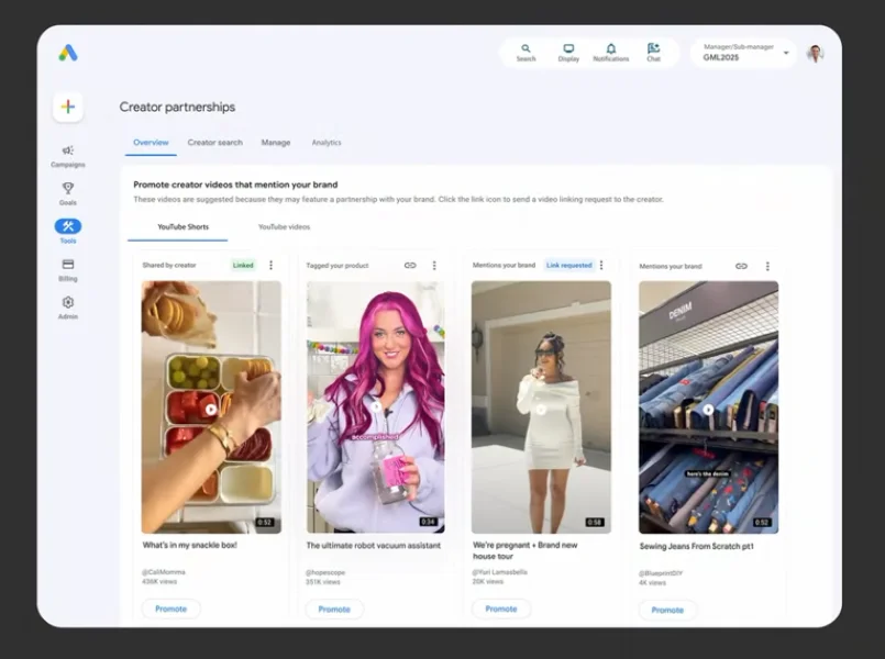 Google Marketing Live 2025 - creator partnership screen.