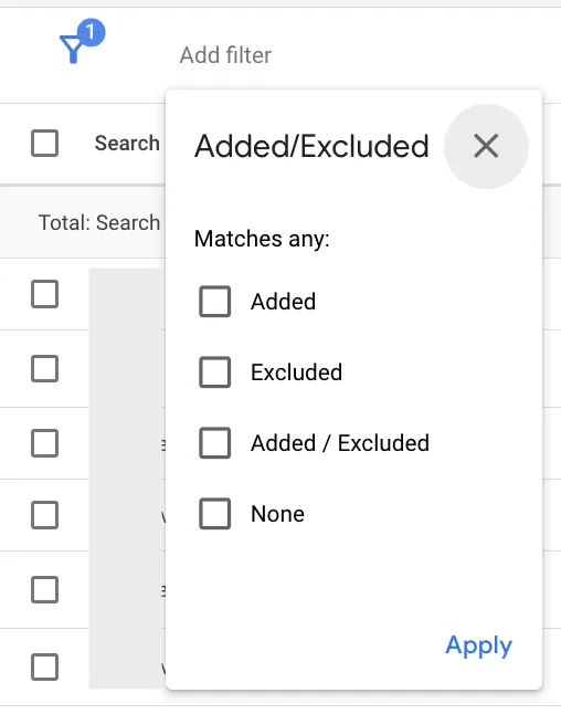 how to filter for excluded search terms