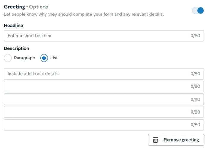how to optimize facebook lead ads - form greeting