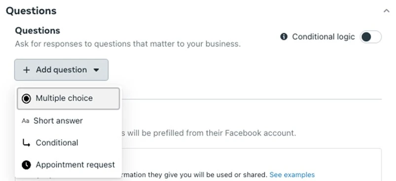 optimize facebook lead ads - conditional logic