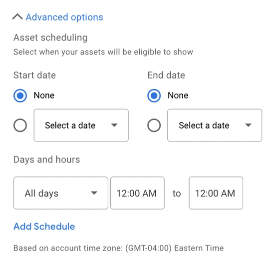 google ads assets - app schedules