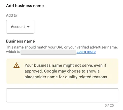 google ads assets - business name