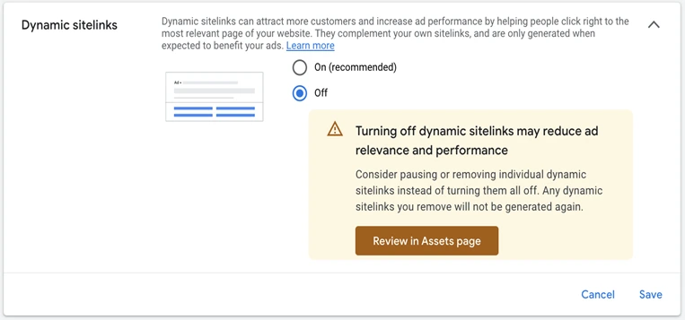 google ads assets - dynamic sitelinks
