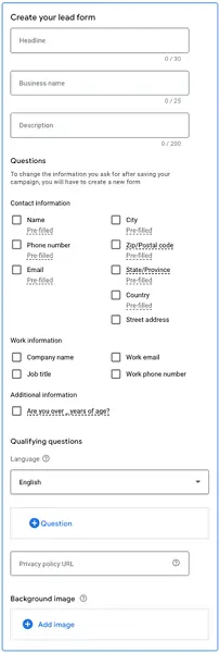 google ads assets lead settings