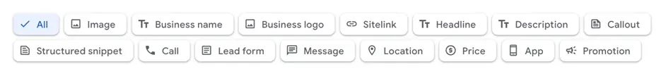 google ads assets - asset options