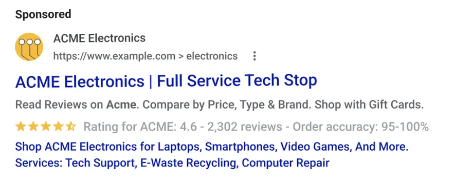 google ads assets - structured snippet example