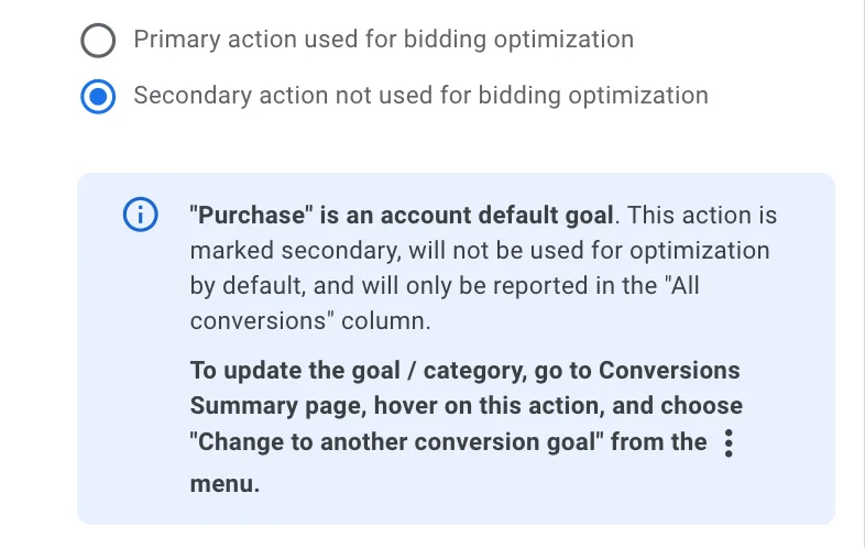 google ads secondary goal