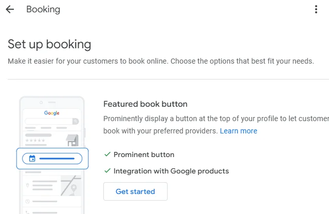 google business profile booking feature
