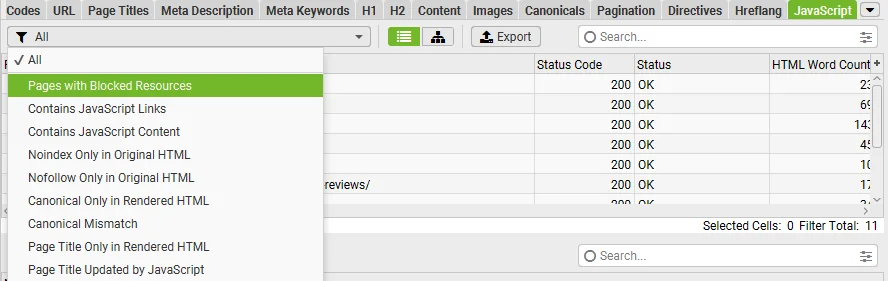 blocked resources in screaming frog