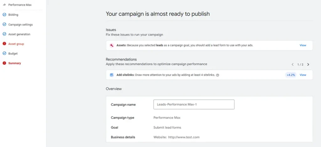performance max - publishing a pmax campaign