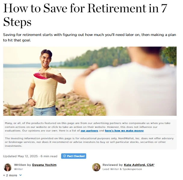 Topical authority -how to save for Retirement blog post.