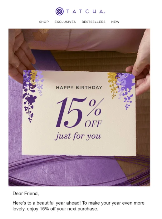 birthday newsletter example from tatcha