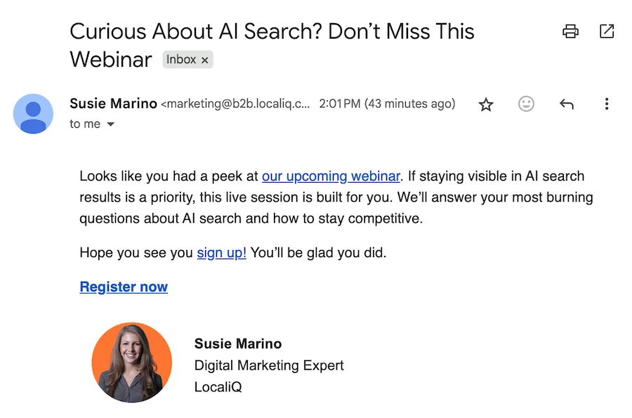 webinar expert feature example susie email