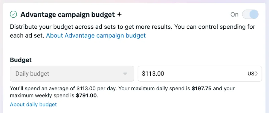 facebook advantage+ budget set up