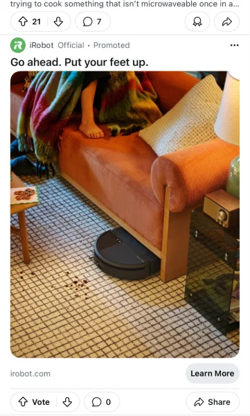 Reddit advertising cost - Ad for a vacuum on Reddit.