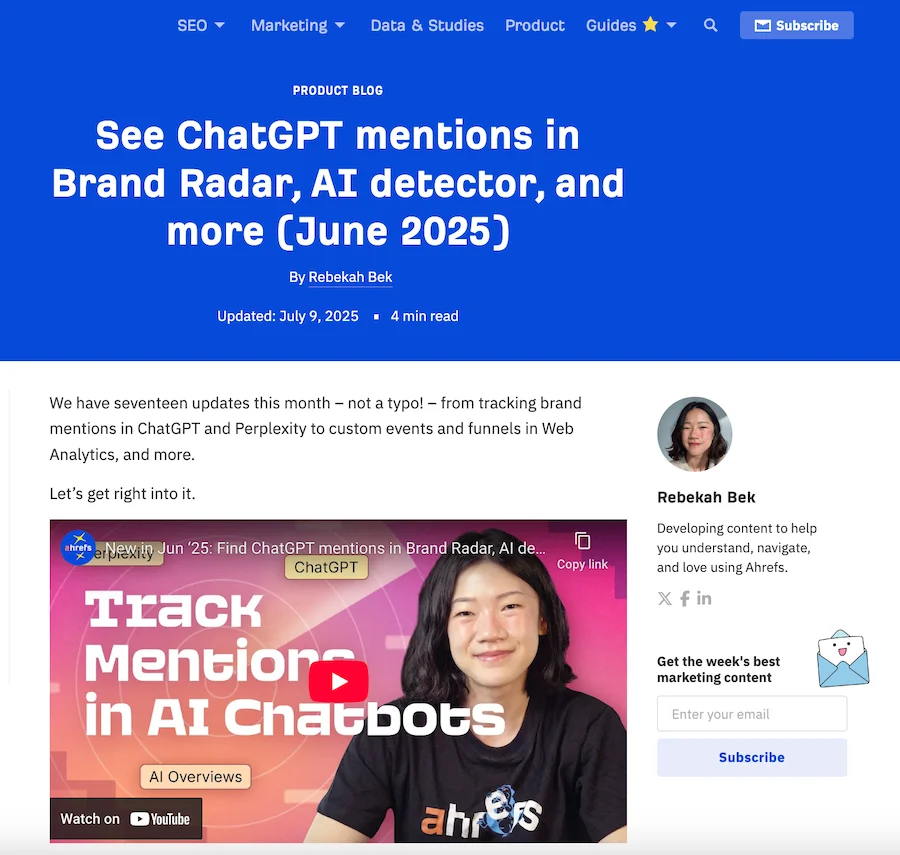 example of blog post with video summary embedded