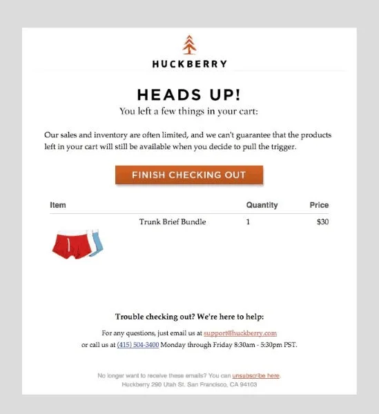 AI email marketing - email from Huckberry