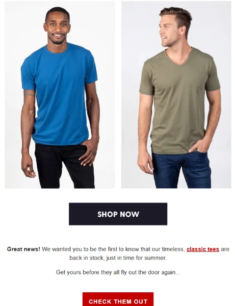 AI email marketing - email from True Classic