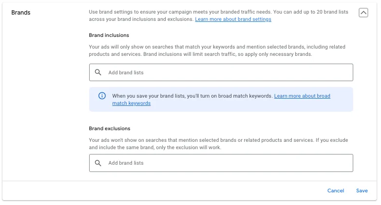 ai max for search brand settings