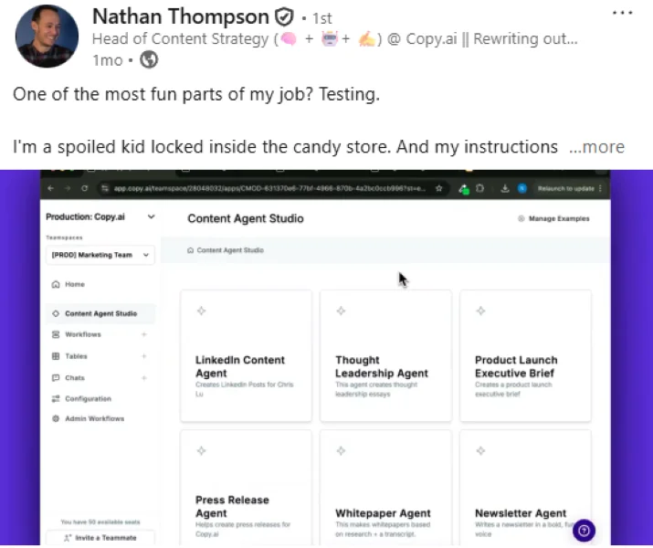 ChatGPT alternatives - screenshot from Copy ai