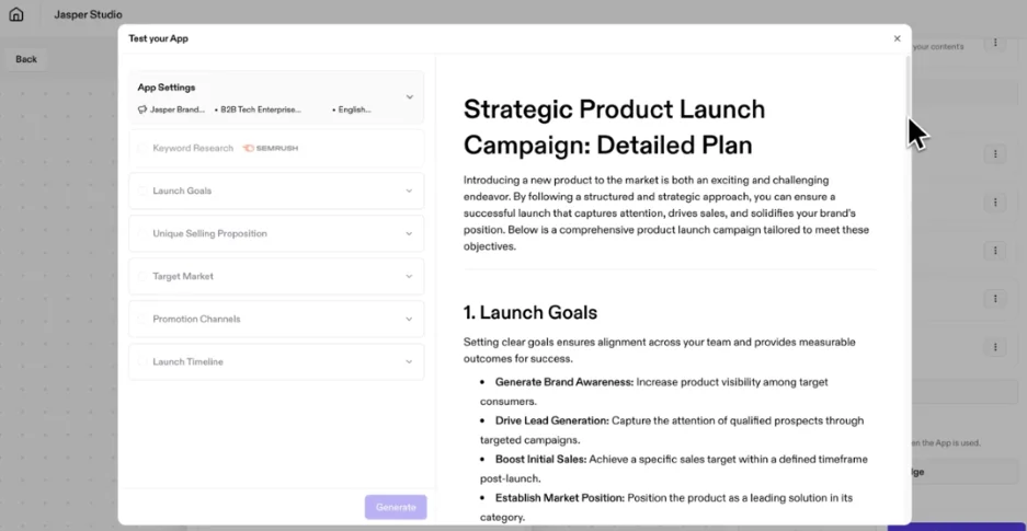 ChatGPT alternatives - screenshot from Jasper.