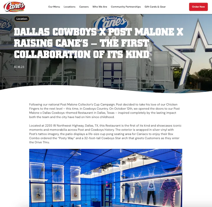 ethos example of a celebrity endorsement by post malone for raising cane's