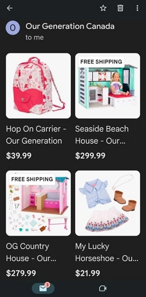 gmail ads - gmail shopping ads example